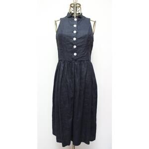 Ovate Black Button Down Sleeveless Midi Linen Dress Size Medium